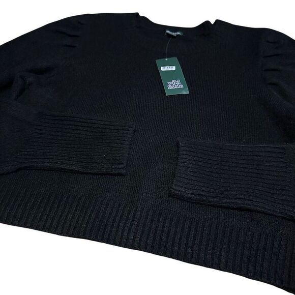 New Wild Fable Junior Women’s Black Puff Sleeve Cropped Stretch Black Sweater M - Picture 3 of 11